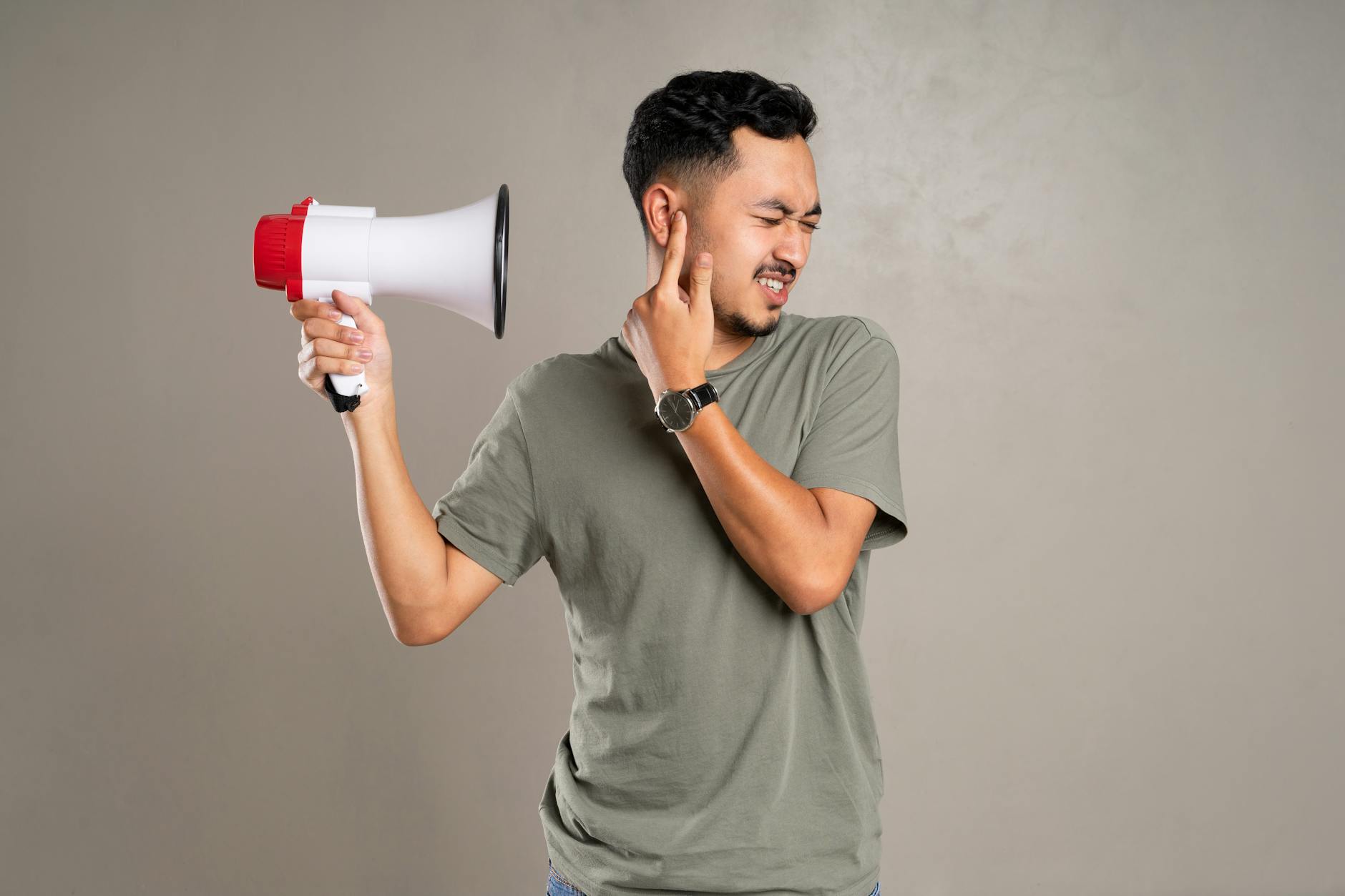 a man holding a megaphone